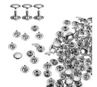 sourcing map 100 Sets Double Cap Rivets 12x10mm Carbon Steel Round Head Snaps Studs Fasteners Tubular Metal Studs for Leather Craft Repairs Decoration, Silver