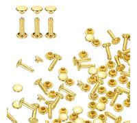 sourcing map 100 Sets Double Cap Rivets 6x10mm Carbon Steel Round Head Snaps Studs Fasteners Tubular Metal Studs for Leather Craft Repairs Decoration, Gold