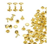 sourcing map 100 Sets Double Cap Rivets 8x8mm Carbon Steel Round Head Snaps Studs Fasteners Tubular Metal Studs for Leather Craft Repairs Decoration, Gold