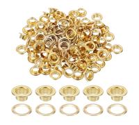 sourcing map 100 Sets Grommets Eyelets, 5mm Brass Self Backing Eyelets Metal Eyelet with Washers for Belts, Shoes, Clothes, Bead Cores, DIY Project, Gold Tone
