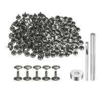 sourcing map 100 Sets Leather Rivets 10 x 10mm Metal Double Cap Rivet Snaps Studs Fasteners with 3pcs Setting Tools Rivets for Leather Craft DIY Repair Decoration, Gunmetal