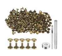 sourcing map 100 Sets Leather Rivets 6 x 6mm Metal Double Cap Rivet Snaps Studs Fasteners with 3pcs Setting Tools Rivets for Leather Craft DIY Repair Decoration, Bronze Tone