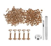 sourcing map 100 Sets Leather Rivets 6mm x 12mm Metal Double Cap Rivet Snaps Studs Fasteners with 3pcs Setting Tools Rivets for Leather Craft DIY Repair Decoration, Light Gold Tone