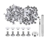 sourcing map 100 Sets Leather Rivets 6mm x 6mm Metal Double Cap Rivet Snaps Studs Fasteners with 3pcs Setting Tools Rivets for Leather Craft DIY Repair Decoration, White