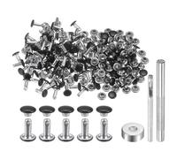 sourcing map 100 Sets Leather Rivets 6mm x 8mm Metal Double Cap Rivet Snaps Studs Fasteners with 3pcs Setting Tools Rivets for Leather Craft DIY Decoration, Matte Black