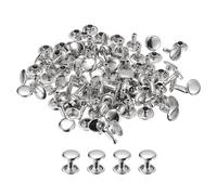 sourcing map 100 Sets Leather Rivets, 7x8mm Double Cap Rivets Metal Studs Rivet for Leather Craft Repair DIY Purse Belts Bags Shoes, Silver Tone