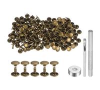 sourcing map 100 Sets Leather Rivets 8 x 9mm Metal Double Cap Rivet Snaps Studs Fasteners with 3pcs Setting Tools Rivets for Leather Craft DIY Repair Decoration, Bronze