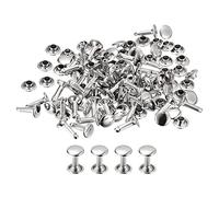 sourcing map 100 Sets Leather Rivets, 8mm Double Cap Rivets 12mm Height Metal Studs Rivet for Leather Craft Repair DIY Purse Belts Bags Shoes, Silver Tone