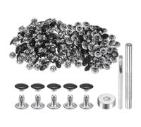 sourcing map 100 Sets Leather Rivets 8mm x 6mm Metal Double Cap Rivet Snaps Studs Fasteners with 3pcs Setting Tools Rivets for Leather Craft DIY Repair Decoration, Brilliant Black