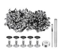 sourcing map 100 Sets Leather Rivets 8mm x 8mm Metal Double Cap Rivet Snaps Studs Fasteners with 3pcs Setting Tools Rivets for Leather Craft DIY Repair Decoration, Brilliant Black