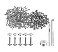 sourcing map 100 Sets Leather Rivets 9mm x 16mm Metal Double Cap Rivet Snaps Studs Fasteners with 3pcs Setting Tools Rivets for Leather Craft DIY Repair Decoration, Silver Tone