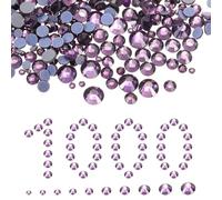 sourcing map 1000 Pcs Hotfix Rhinestones, 1.4mm-6.6mm Flatback Crystal Glass Gems with Clear Bag Nail Art Kit for Crafts Clothes DIY Decoration 10 Sizes (SS6-SS20 Set,Purple)