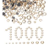 sourcing map 1000 Pcs Hotfix Rhinestones, 1.4mm-6.6mm Flatback Crystal Glass Gems with Clear Bag Nail Art Kit for Crafts Clothes DIY Decoration 10 Sizes (SS6-SS20 Set,Golden Champagne)