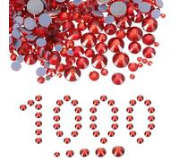 sourcing map 1000 Pcs Hotfix Rhinestones, 2mm-6.6mm Flatback Crystal Glass Gems with Clear Bag Nail Art Kit for Crafts Clothes DIY Decoration 5 Sizes (SS6-SS20 Set,Light Red)