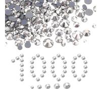 sourcing map 1000 Pcs Hotfix Rhinestones, 2mm-6.6mm Flatback Crystal Glass Gems with Clear Bag Nail Art Kit for Crafts Clothes DIY Decoration 5 Sizes (SS6-SS20 Set,Silver Tone)