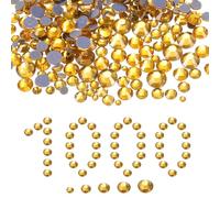 sourcing map 1000 Pcs Hotfix Rhinestones, 2mm-6.6mm Flatback Crystal Glass Gems with Clear Bag Nail Art Kit for Crafts Clothes DIY Decoration 5 Sizes (SS6-SS20 Set,Golden Yellow)