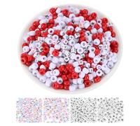 sourcing map 1000 Pcs Pony Beads 6 x 9 mm Acrylic Friendship Bracelet Making Kit with Letter Bead for DIY Jewelry Making Necklace Supplies Keychains Arts Crafts, Red/White