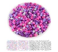 sourcing map 1000 Pcs Pony Beads 6 x 9 mm Acrylic Friendship Bracelet Making Kit with Letter Bead for DIY Jewelry Making Necklace Supplies Keychains Arts Crafts, Purple