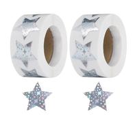 sourcing map 1000Pcs Glitters Star-Shaped Stickers 1 Inch Holographic Sparkle Self-Adhesive Coding Label Waterproof Shiny for Shop Home Classroom Marking, Silver(C-87-25)