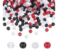 sourcing map 1000Pcs Pony Beads 6x9mm 4 Assorted Colors Acrylic Bulk Plastic Barrel Bead Red White Black Clear for Necklace Key Chain Jewelry Making