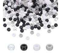 sourcing map 1000Pcs Pony Beads 6x9mm 4 Assorted Colors Acrylic Bulk Plastic Barrel Bead White Gray Clear Black for Necklace Key Chain Jewelry Making