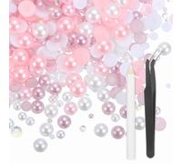 sourcing map 100g Flatback Rhinestones, 3mm-10mm Mixed Rhinestones and Half Pearls with Pick Up Pen and Tweezer for Nail Art Crafts, Phone Case, Clothes DIY (Pink Purple)