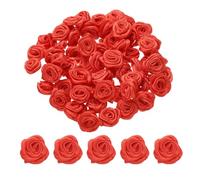 sourcing map 100pcs 1.5cm Mini Ribbon Roses Satin Ribbon Flower Rose Artificial Fabric Flowers for DIY Crafting Accessories Sewing Wrapping Wedding Gift Decoration, Red