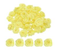 sourcing map 100pcs 1.5cm Mini Ribbon Roses Satin Ribbon Flower Rose Artificial Fabric Flowers for DIY Crafting Accessories Sewing Wrapping Wedding Gift Decoration, Yellow