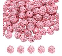 sourcing map 100pcs 10mm Rhinestone Beads for Jewelry Making, Bling Disco Bead Sparkle Diamond Clay Bead for Necklace Bracelet Christmas, Pink