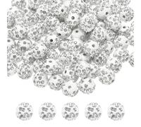 sourcing map 100pcs 10mm Rhinestone Beads for Jewelry Making, Bling Disco Bead Sparkle Diamond Clay Bead for Necklace Bracelet Christmas, White