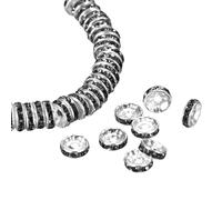 sourcing map 100Pcs 10mm Rondelle Spacer Beads, Silver Plated Black Rhinestone Spacer Beads, Round Spacer Loose Beads for DIY Bracelet Necklace Jewelry Making Supplies