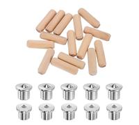 sourcing map 100Pcs 12 x 40mm Wood Dowel Pins, Hardwood Straight Grooved Pin with 10Pcs Solid Hollow Dowel Tenon Center Transfer Plugs Set for Furniture Woodworking, DIY Project, Dowel Jig