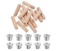 sourcing map 100Pcs 12 x 50mm Wood Dowel Pins, Hardwood Straight Grooved Pin with 10Pcs Solid Hollow Dowel Tenon Center Transfer Plugs Set for Furniture Woodworking, DIY Project, Dowel Jig