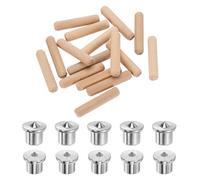 sourcing map 100Pcs 12 x 60mm Wood Dowel Pins, Hardwood Straight Grooved Pin with 10Pcs Solid Hollow Dowel Tenon Center Transfer Plugs Set for Furniture Woodworking, DIY Project, Dowel Jig