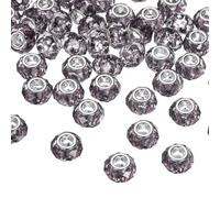 sourcing map 100Pcs 14mm Large Hole Acrylic Beads Pale Grey European Loose Round Faceted Rhinestone Craft Bead for DIY Bracelet Necklace Jewelry Making