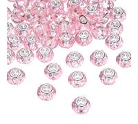 sourcing map 100Pcs 14mm Large Hole Acrylic Beads Pink European Loose Round Faceted Rhinestone Craft Bead for DIY Bracelet Necklace Jewelry Making