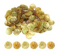 sourcing map 100Pcs 15mm Flat Round Shell Coin Beads, Colorful Drop Charm Beads, Shell Discs Charm with Hole for DIY Craft Bracelet Necklace Jewelry Making, Yellow
