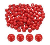 sourcing map 100pcs 16mm Red Wood Beads 3.3mm Large Hole Round Wooden Loose Spacer Beads for Jewelry Making Necklace Bracelets DIY Crafts Macrame Handmade Decorations