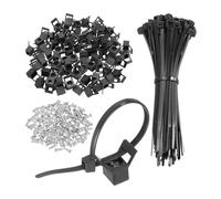 sourcing map 100pcs 22.3mm Cable Tie Saddle Type Mounts Base with 150mm Cable Zip Ties and M5 Tapping Screws, Wire Organizer Holder Clamps Set, Black