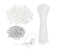 sourcing map 100pcs 30mm Cable Tie Saddle Type Mounts Base with 150mm Cable Zip Ties and M5 Tapping Screws, Wire Organizer Holder Clamps Set, White