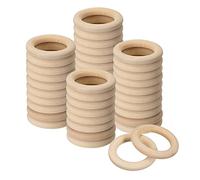 sourcing map 100Pcs 40mm(1.6-inch) Natural Wood Rings, 7mm Thick Smooth Unfinished Wooden Circles for DIY Crafting, Knitting, Macrame, Pendant
