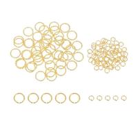 sourcing map 100pcs 4mm Open Jump Rings and 10mm Embossed Jump Ring Kit, Closed O Rings Connector for Bracelet Necklace Pendant Jewelry Keychain DIY Craft Making, Gold