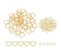 sourcing map 100pcs 4mm Open Jump Rings and 14mm Embossed Jump Ring Kit, Closed Heart Ring Connector for Bracelet Necklace Pendant Jewelry Keychain DIY Craft Making, Gold