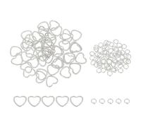 sourcing map 100pcs 4mm Open Jump Rings and 14mm Embossed Jump Ring Kit, Closed Heart Ring Connector for Bracelet Necklace Pendant Jewelry Keychain DIY Craft Making, Silver