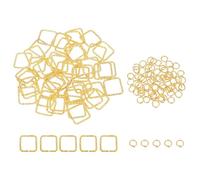sourcing map 100pcs 4mm Open Jump Rings and 15mm Embossed Jump Ring Kit, Closed Square Ring Connector for Bracelet Necklace Pendant Jewelry Keychain DIY Craft Making, Gold