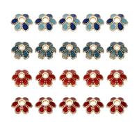 sourcing map 100pcs 4Styles Enamel Flower Bead Caps, Alloy Vintage Floral Loose Spacer Beads End Caps for Jewelry Making Necklace Bracelet DIY Crafts, Light Dark Blue/Bright Red