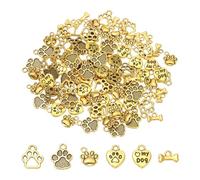sourcing map 100Pcs 5 Styles Dog Paw Print Charms, Alloy Stripe Style Heart Shape Animal Footprint Pendant Dog Bone Shaped Charms Hollow Dogs Charm for Jewelry Making, Ancient Gold