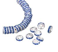 sourcing map 100Pcs 6mm Light Blue Rondelle Spacer Beads, Silver Plated Rhinestone Spacer Beads, Round Spacer Loose Beads for DIY Bracelet Necklace Jewelry Making Supplies