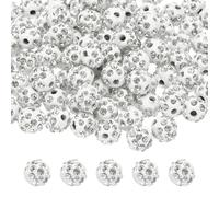 sourcing map 100pcs 8mm Rhinestone Beads for Jewelry Making, Bling Disco Bead Sparkle Diamond Clay Bead for Necklace Bracelet Christmas, White