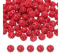 sourcing map 100pcs 8mm Rhinestone Beads for Jewelry Making, Bling Disco Bead Sparkle Diamond Clay Bead for Necklace Bracelet Christmas, Red